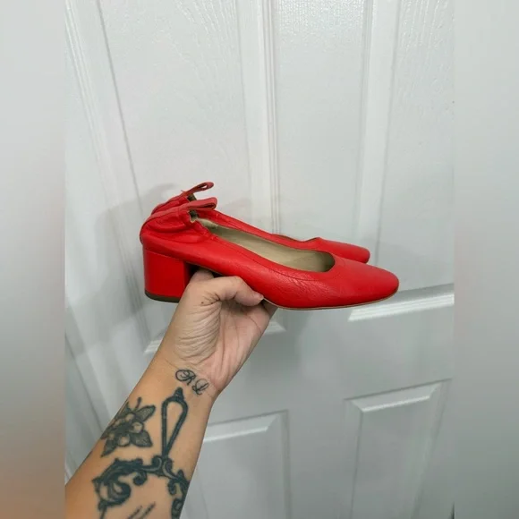 Everlane  Women's Red Orange The Day Heel Italian Leather Size 5 - Picture 2 of 8